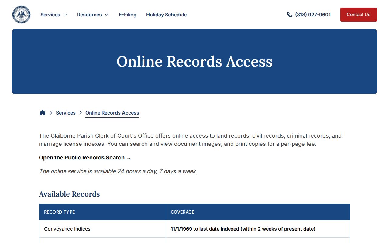 Claiborne Parish court record access for released inmate orders