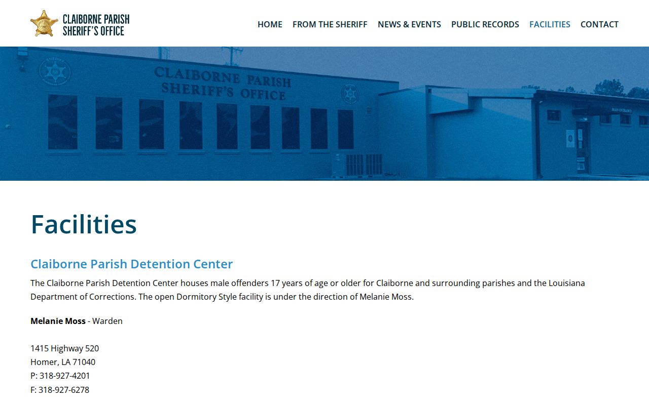 Claiborne Parish Detention Center release records facility description