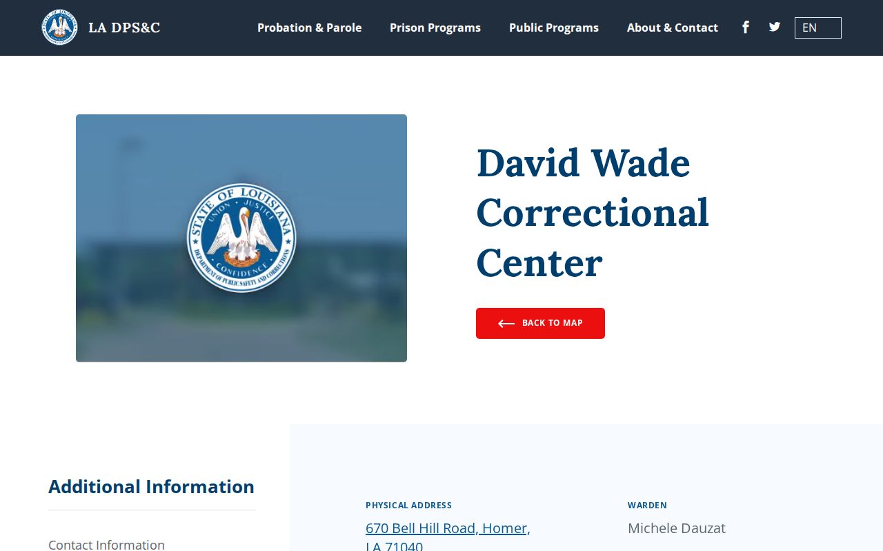 David Wade Correctional Center release and discharge records page