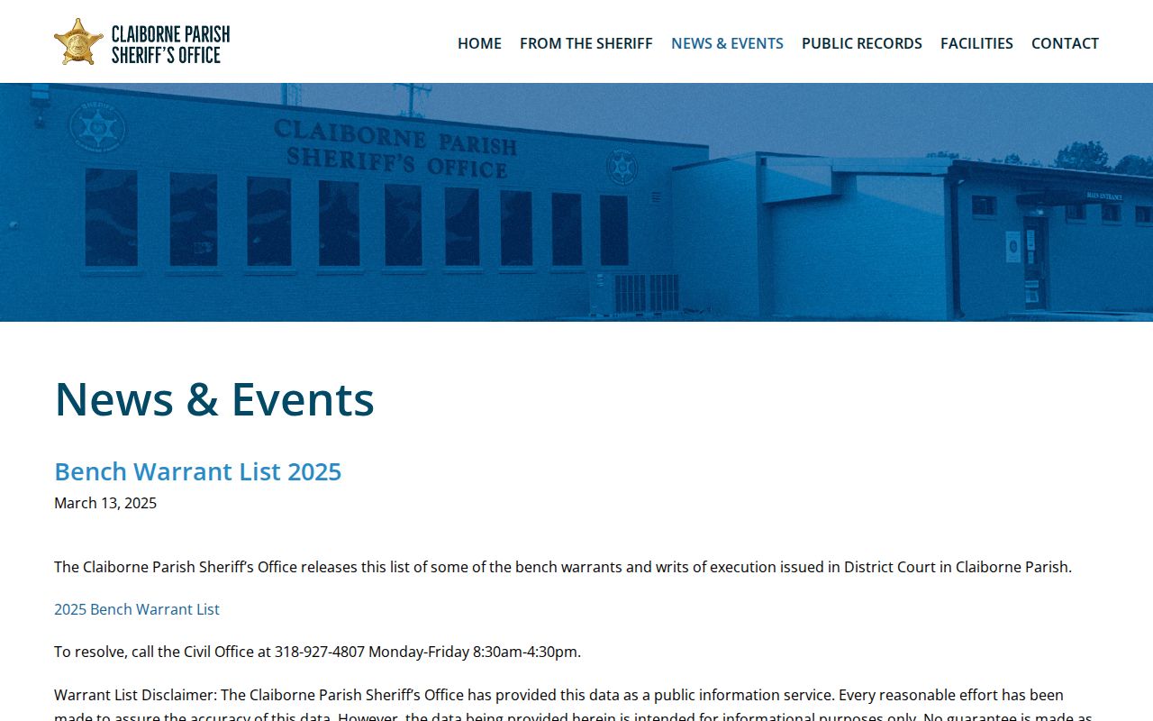 Claiborne Parish parole and probation bench warrant news item