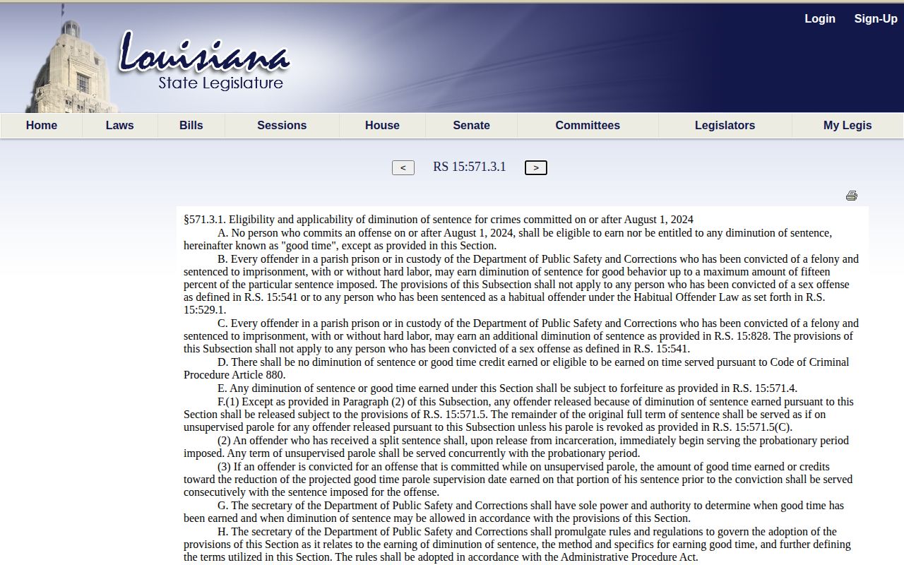 Claiborne Parish release date current Louisiana good-time statute